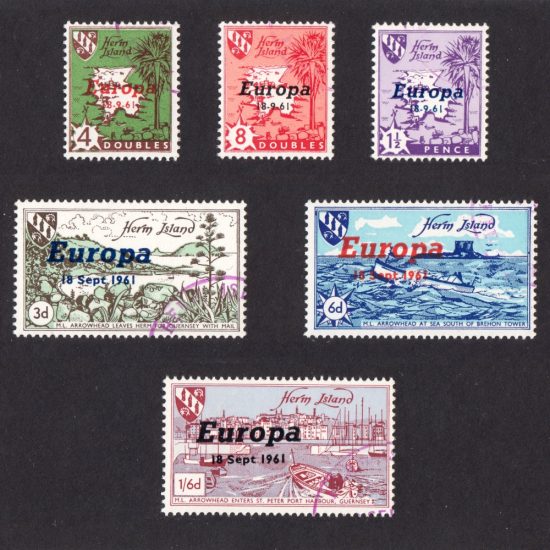 Herm Island 1961 Europa Overprints (6v, 4db to 1s6d, CTO)