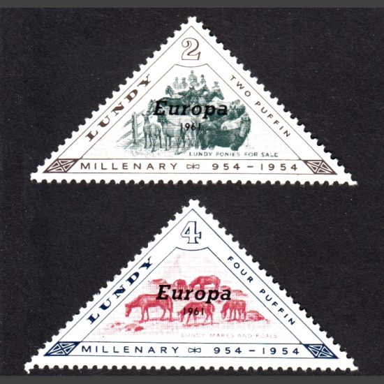 Lundy 1961 Europa Overprints Set (7v, ½p to 9p, U/M)