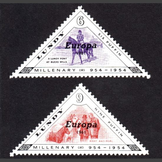 Lundy 1961 Europa Overprints Set (7v, ½p to 9p, U/M)