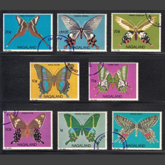 Nagaland 1969 Butterflies Set (8v, 1c to Ch1.25, CTO)