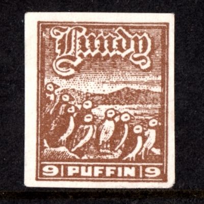 Lundy 1942 9p Puffins Cut-Out from 'Tighearna' Miniature Sheet (U/M, No Gum)