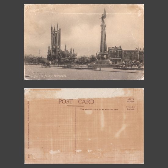 Postcard - Barras Bridge, Newcastle, with St Thomas' Church, c.1910s
