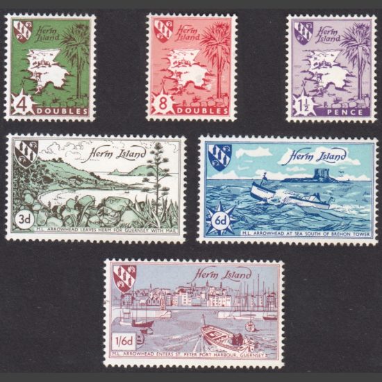 Herm Island 1959 Map and Boat Definitives (6v, 4db to 1s6d, U/M)