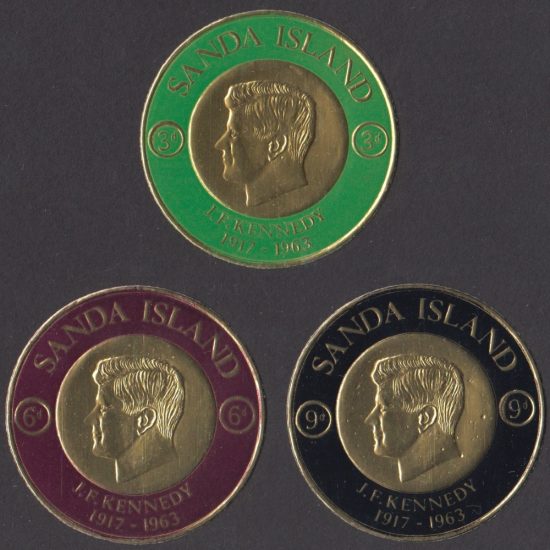 Sanda Island 1965 John F Kennedy Gold Foil Stamps (3v, 3d to 9d, U/M)