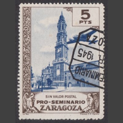 Spain 1945 5 Pts "Pro-Seminario Zaragoza" Charity Label (Used)