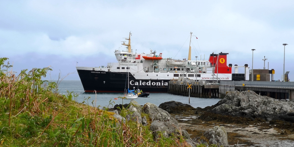 The MV Hebridean Isles docking at Colonsay harbour. Photograph by Graham Soult