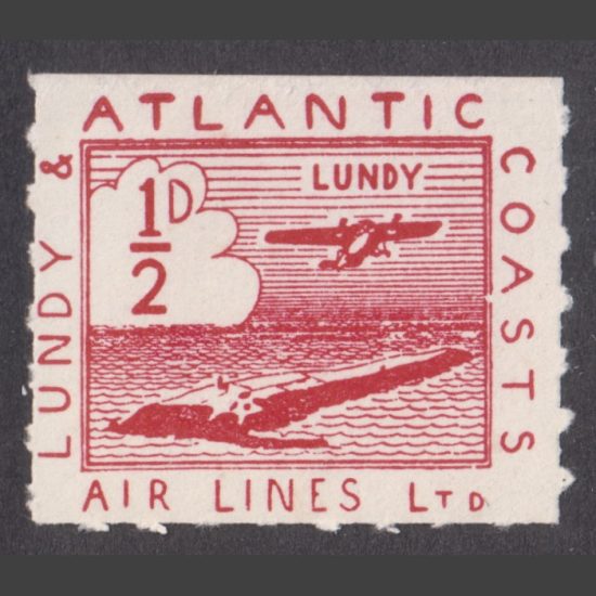 Lundy 1939 Lundy & Atlantic Coasts Air Lines ½d Red (U/M)