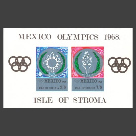 Stroma 1968 Mexico Olympics Imperforate Sheetlet (2v, 2s6d and 7s6d, U/M)