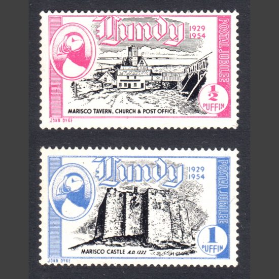 Lundy 1954 Silver Jubilee - 25 Years of Lundy Post - Seamail Issue Part Set (2v, ½p to 1p, U/M)