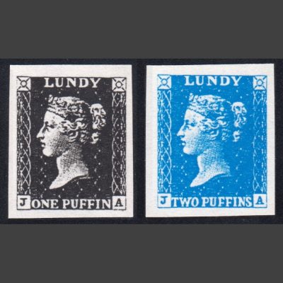 Lundy c1990s Penny Black and Twopenny Blue Bogus Issue (2v, 1p and 2p, U/M)