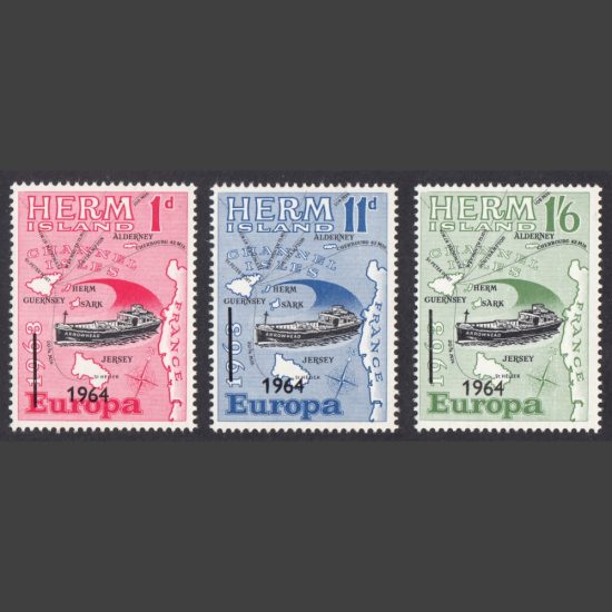 Herm Island 1964 Europa Overprints (3v, 1d to 1s6d, U/M)