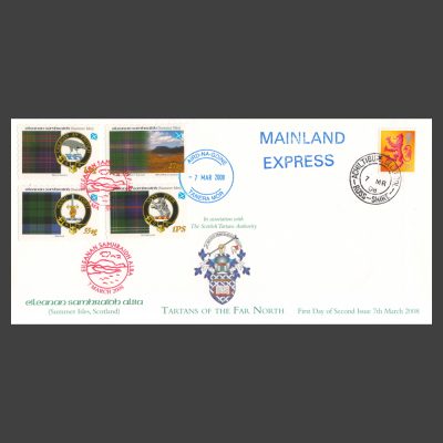 Summer Isles 2008 Tartans of the Far North First Day Cover with Full Set (4v, 15sg to 1PS) and GB Definitive