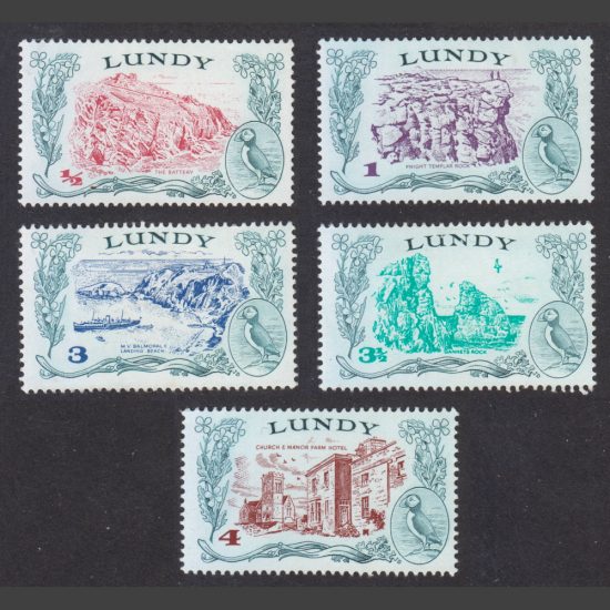 Lundy 1971 First Decimal Definitives (5v, ½p to 4p, U/M)
