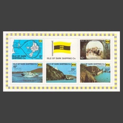 Isle of Sark Shipping Company 1980 Carriage Labels in Miniature Sheet (5v, 5p to 50p, U/M)