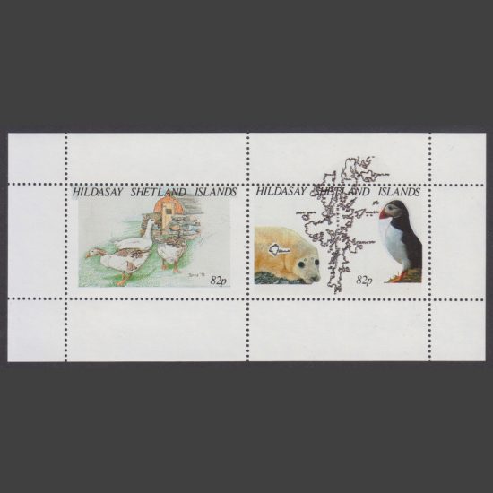 Hildasay 1995 Geese, Grey Seal, Puffin and Map (82p x2)