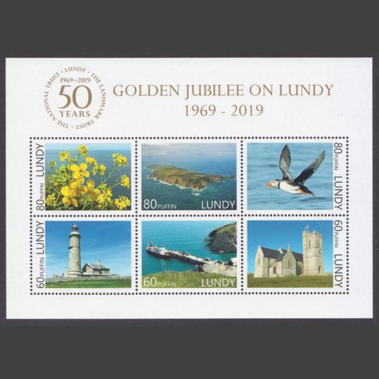 Lundy 2019 Golden Jubilee of the Landmark Trust and National Trust on Lundy Miniature Sheet (6v, 60p to 80p, U/M)