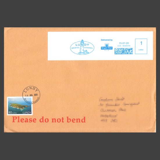 Lundy 2019 80p Golden Jubilee Stamp Postally Used on Cover (in 2020)