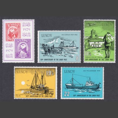Lundy 1979 50th Anniversary of Lundy Post (5v, 8p to 22p, U/M)