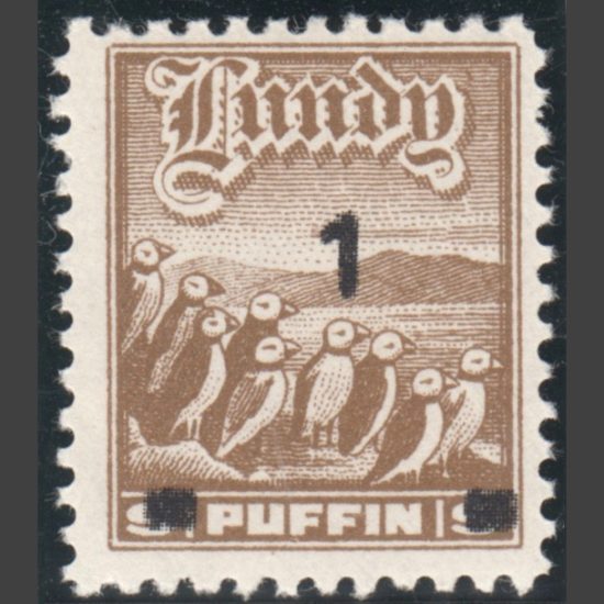 Lundy 1969 1p on 9p Provisional Surcharge in Black - Original Value Partly Exposed (U/M)