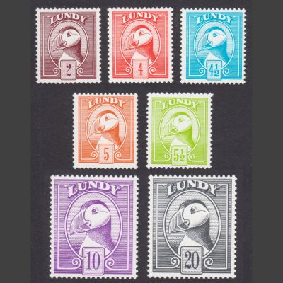 Lundy 1974 Puffin Bust Definitives (7v, 2p to 20p, U/M)