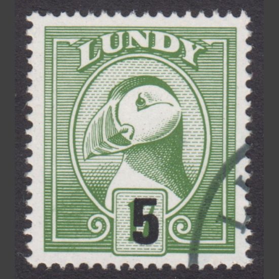 Lundy 1990 5p Provisional Puffin Bust Surcharge (Used)