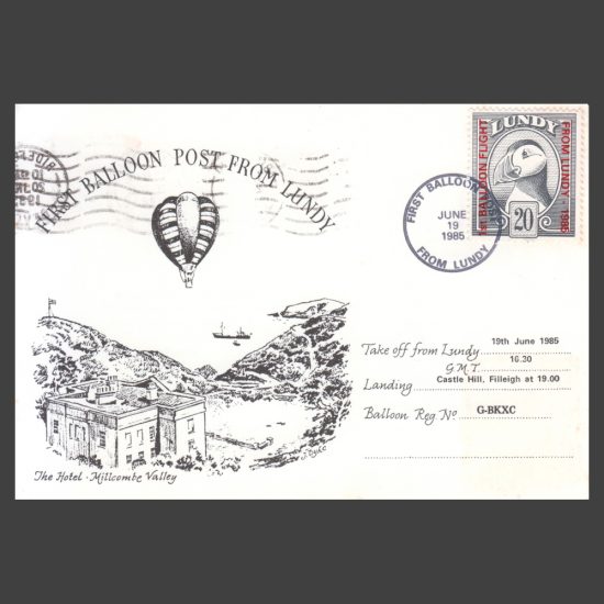 Lundy 1985 First Balloon Flight from Lundy Overprint Issue First Day Postcard