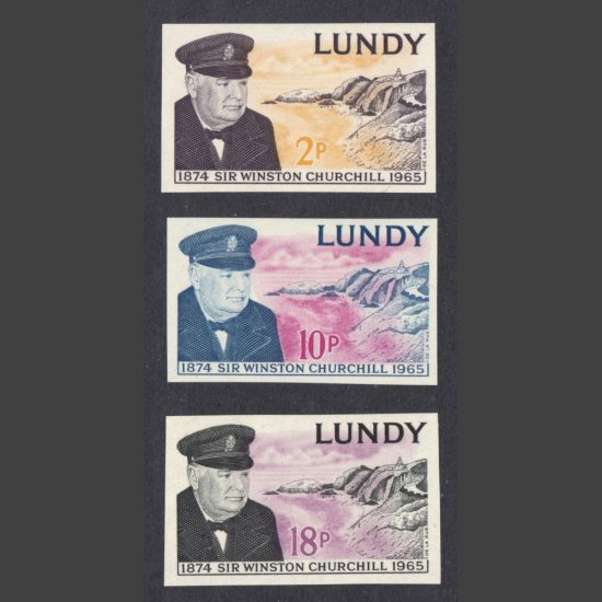 Lundy 1965 Sir Winston Churchill Imperforate Proofs (3v, 2p to 18p, U/M)