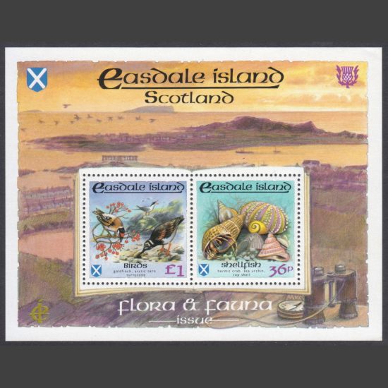 Easdale Island 1988 Flora & Fauna Miniature Sheet - Shellfish & Birds (2v, 36p and £1, U/M)