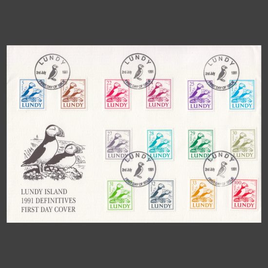 Lundy 1991 'Puffins on Coast' Definitives First Day Cover (FDC)
