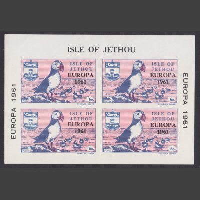 Isle of Jethou 1961 Europa Imperforate Miniature Sheet - Large Lettering Version (4x 6d, U/M)