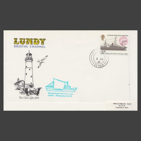 Lundy 1974 150th Anniversary of the Royal National Lifeboat Institution (RNLI) First Day Cover (FDC)