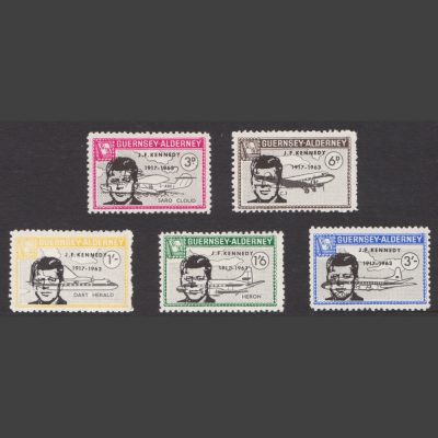 Guernsey-Alderney Commodore Shipping 1966 President Kennedy Issue (5v, 3d to 3s, U/M)