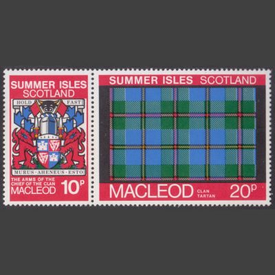 Summer Isles 1981 Clan Tartan - MacLeod Se-tenant Pair Printing Error (2v, 10p and 20p, U/M)