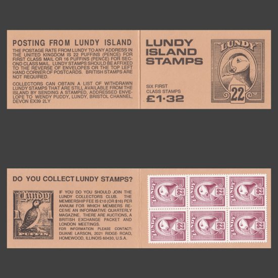 Lundy 1988 £1.32 Second Lundy Stamp Booklet - Without Colon