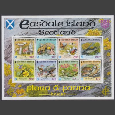 Easdale Island 1988 Flora & Fauna Definitives Miniature Sheet (8v, 26p to £5, U/M)