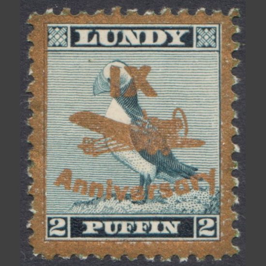 Lundy 1943 2p IX Anniversary of Airmail - Gold Overprint (U/M)