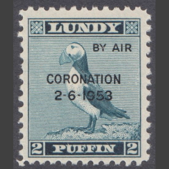 Lundy 1953 2p Coronation with Black Overprint - Rejected Colour (U/M)