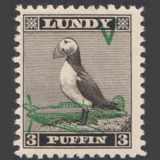 Lundy 1942 3p Victory Issue Overprint - Duller Green (U/M)