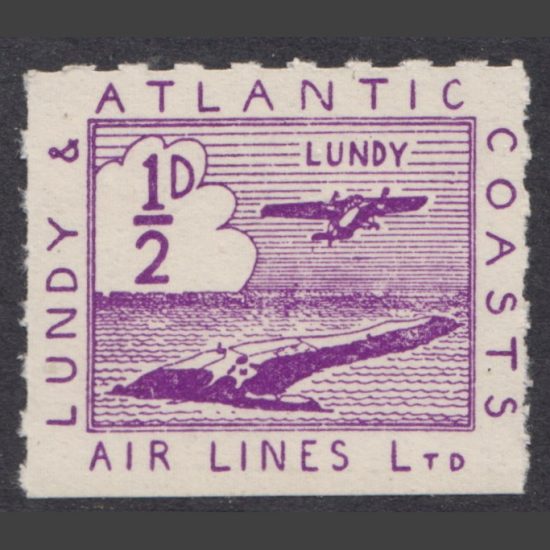 Lundy 1937 Lundy & Atlantic Coasts Air Lines ½d Violet (U/M)