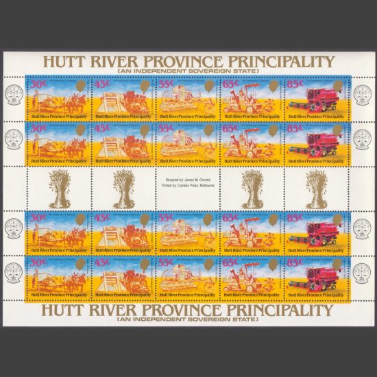 Hutt River Province Principality 1984 14th Anniversary of Secession Sheetlet (5v, 30c to 85c, x4, U/M)