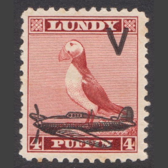 Lundy 1942 4p Victory Issue Overprint - Intense Black (M/M)