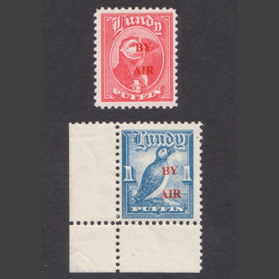 Lundy 1951 Rare "By Air" Red Overprints Part Set - Wide Setting (2v, ½p and 1p, U/M)