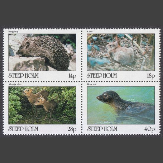 Steep Holm 1981 Mammals Se-tenant Block (4v, 14p to 40p, U/M)