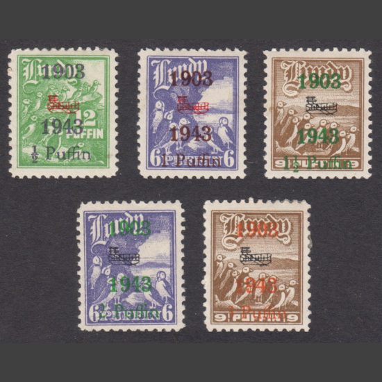Lundy 1943 Wright Brothers Biplane Overprints "1903 1943" Part Set (5v, ½p to 3p, M/M)