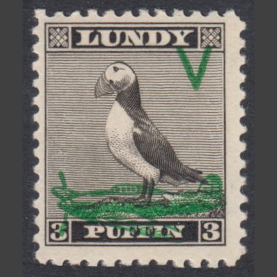 Lundy 1942 3p Victory Issue Overprint – Emerald Green (M/M)