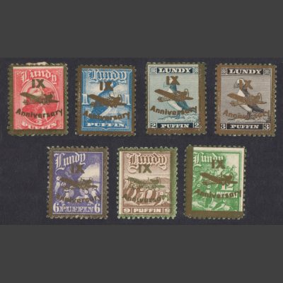 Lundy 1943 IX Anniversary Gold Overprints Part Set (7v, ½p to 3p and 6p to 12p, M/M)