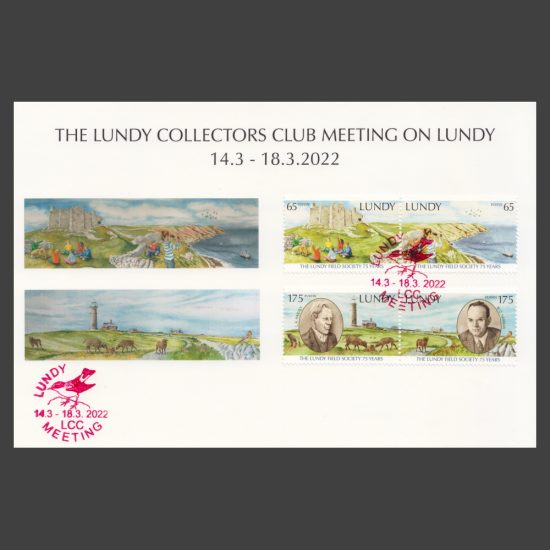Lundy 2022 Collectors Club Card with Stamps and Special Cancel in Red