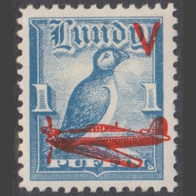 Lundy 1942 1p Victory Issue Overprint - Orange-Vermillion (M/M)