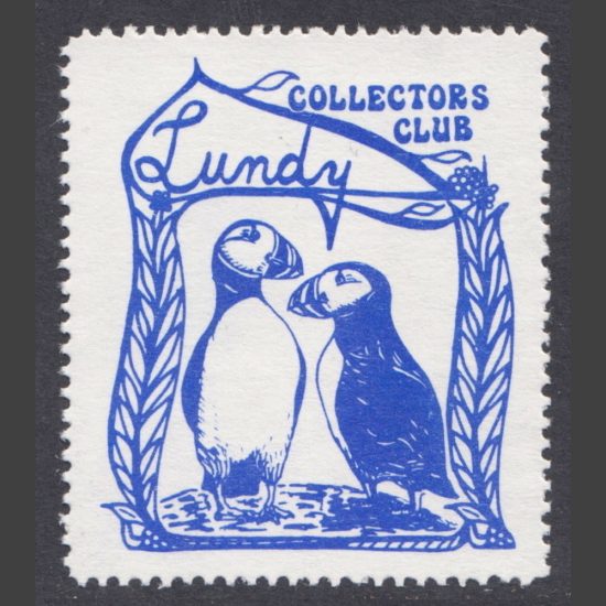 Lundy Collectors Club Label 1978 Blue - Pair of Puffins (U/M)