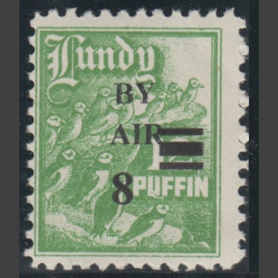 Lundy 1951 8 on 12 Puffins "By Air" Overprint - Narrow Spacing - Overlap Variety (U/M)